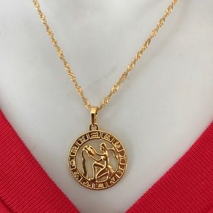 New Aquarius Zodiac Sign 18K GF Necklace